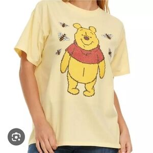 Disney Winnie The Pooh Bees Yellow T-Shirt Cross Stitched Embroidered Graphic L